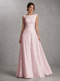 Blush Pink Lace Applique A-Line Bridesmaid Dres