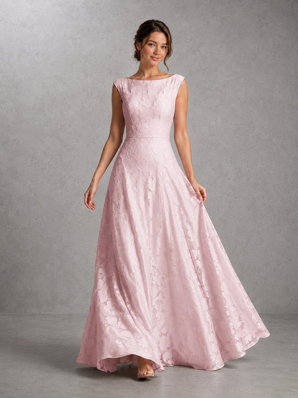 Blush Pink Lace Applique A-Line Bridesmaid Dres