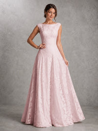 Blush Pink Lace Applique A-Line Bridesmaid Dres