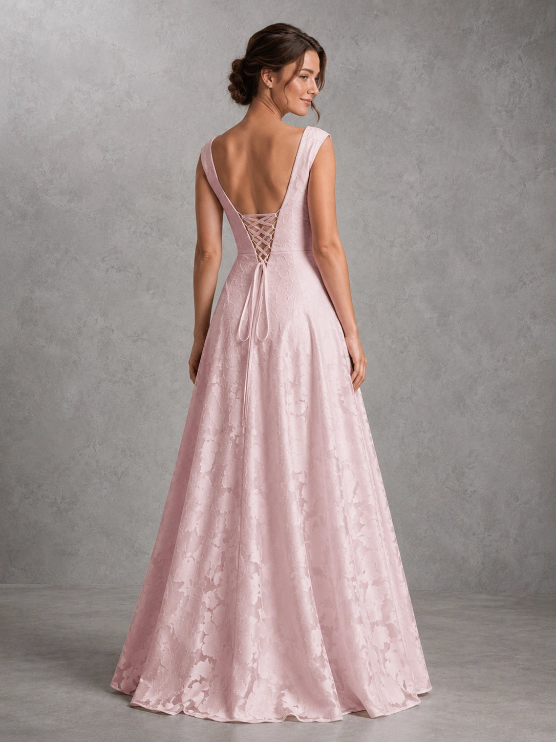 Blush Pink Lace Applique A-Line Bridesmaid Dres