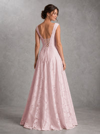 Blush Pink Lace Applique A-Line Bridesmaid Dres