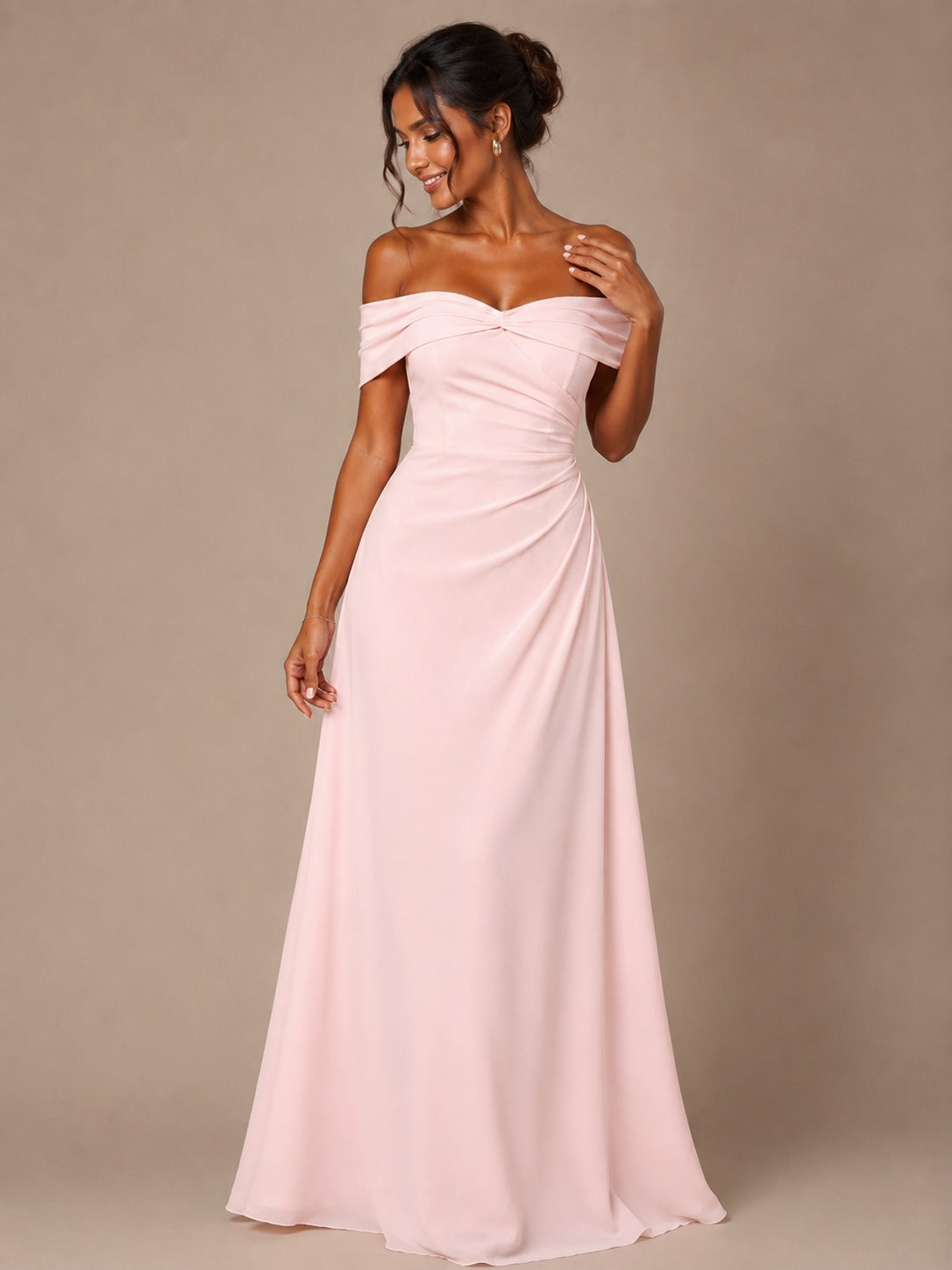 Blush Pink Off-the-Shoulder A-Line Mother of the Bride Dress