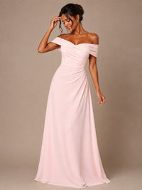 Blush Pink Off-the-Shoulder A-Line Mother of the Bride Dress