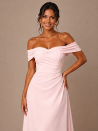 Jovellee blush pink off-the-shoulder A-line mother of the bride dress