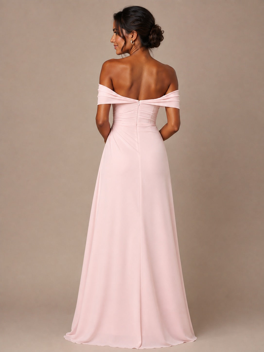 Blush Pink Off-the-Shoulder A-Line Mother of the Bride Dress