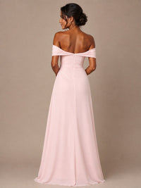 Blush Pink Off-the-Shoulder A-Line Mother of the Bride Dress
