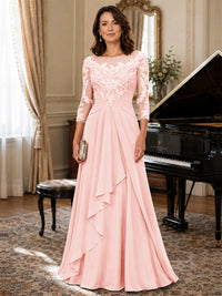 A-Line Chiffon Mother of the Bride Dress with Floral Applique 3/4 Sleeves