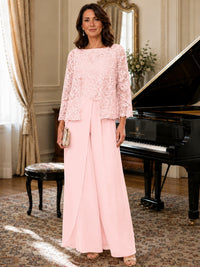 Elegant 3-Piece Chiffon Mother of the Bride Pantsuit with Floral Applique Jacket