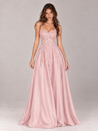 Lace Applique Satin A-Line Prom Dress with Sheer Bodice