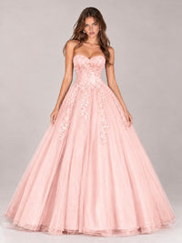 Strapless Sweetheart Tulle Ball Gown Prom Dress with Lace Appliques