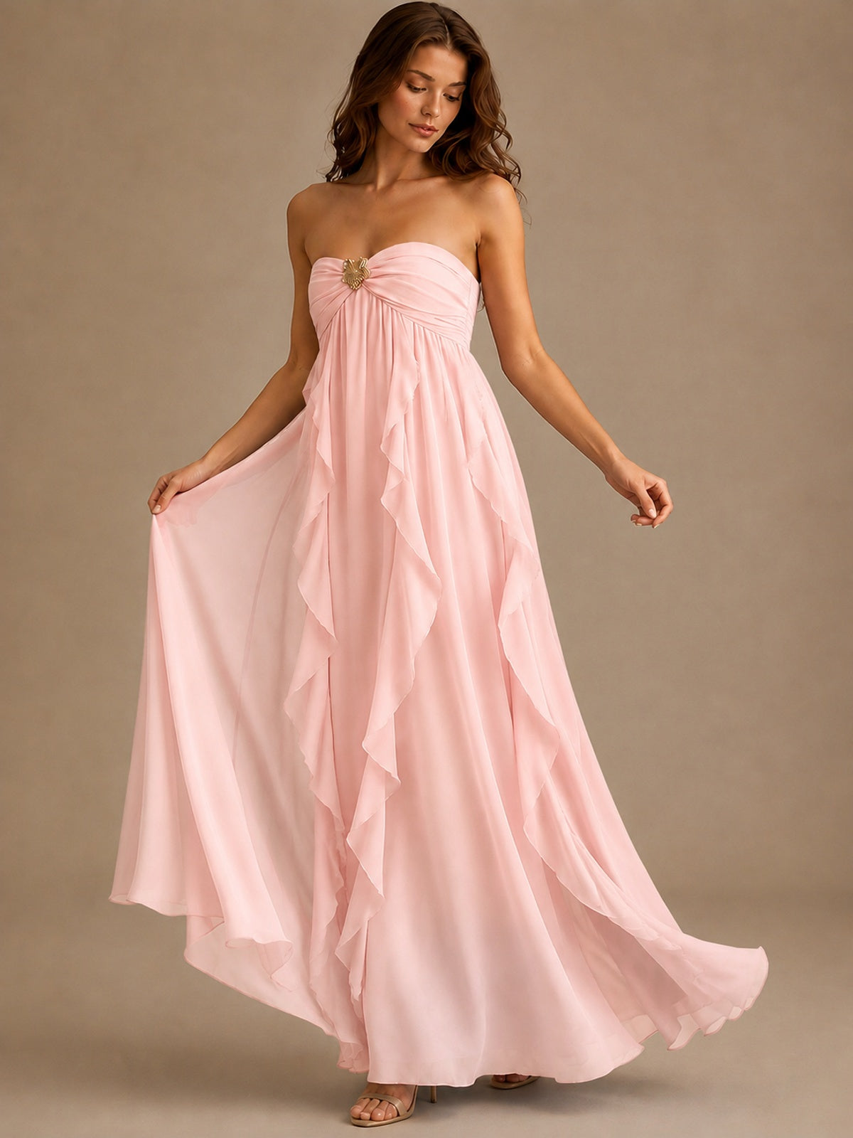 Srapless Sweetheart Chiffon Prom Dress Ruffle Formal Evening Gown