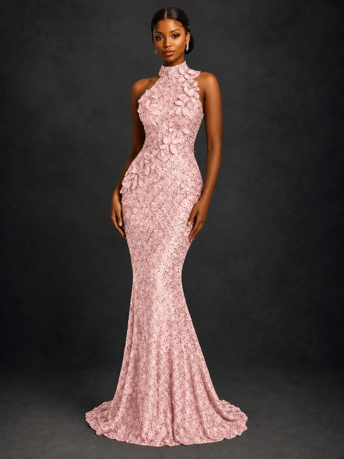 Sparkly Sequin High Neck Mermaid Prom Dress