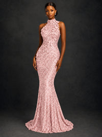 Sparkly Sequin High Neck Mermaid Prom Dress
