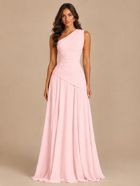 One Shoulder Prom Dress A-line Ruched Women Wedding Formal Gowns