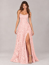 Floral Lace A-Line Prom Dress with Spaghetti Straps & High Slit
