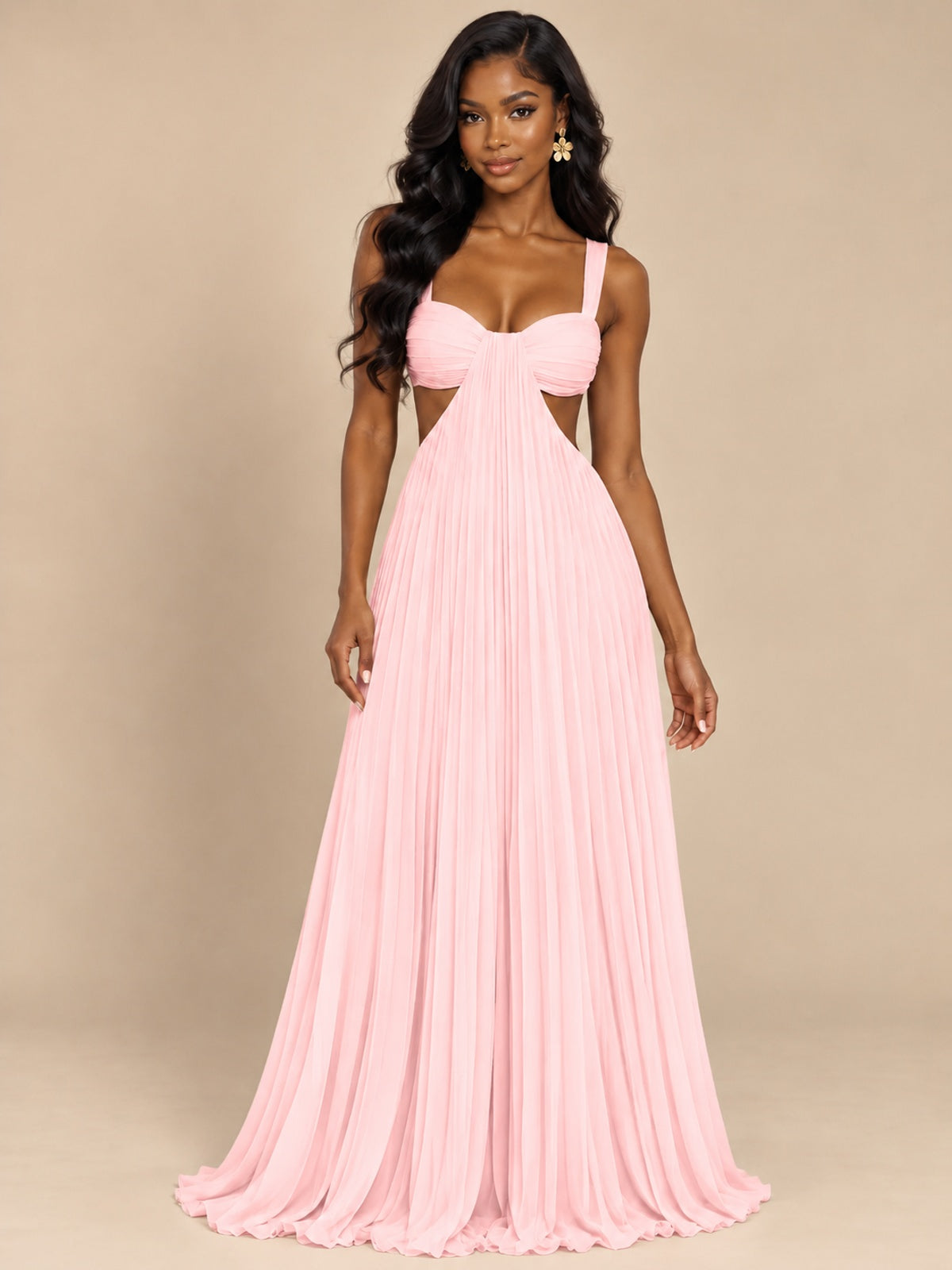Butter Yellow Pleated Cutout Maxi Dress