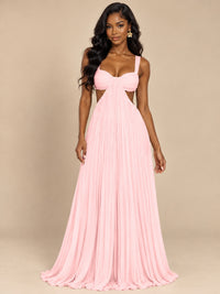 Butter Yellow Pleated Cutout Maxi Dress