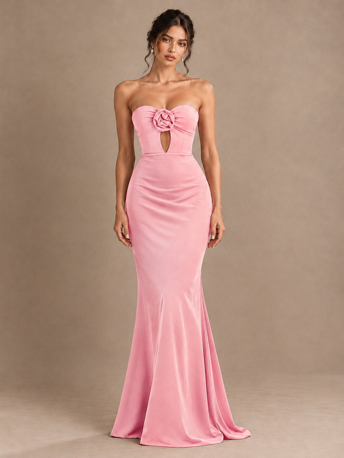 Emerald Green Strapless Mermaid Prom Dress with 3D Rose & Keyhole Cutout