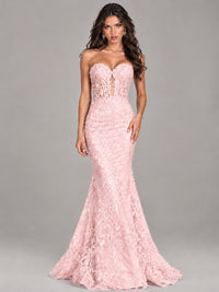 Strapless Corset Mermaid Prom Dress Lace Appliqué Formal Gown