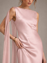 Burgundy Satin Mermaid Cape Maxi Dress