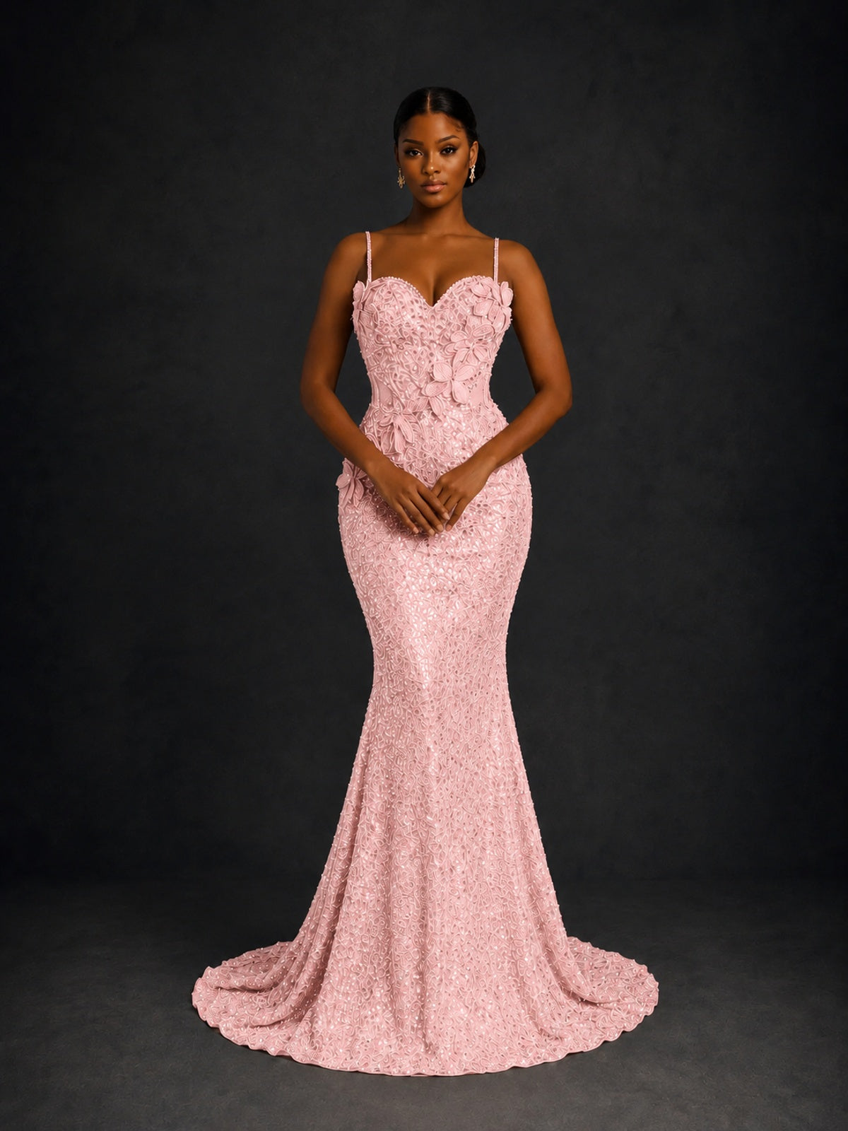 Sequin Mermaid Prom Dress with Floral Applique