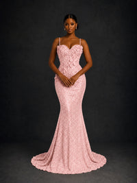 Sequin Mermaid Prom Dress with Floral Applique