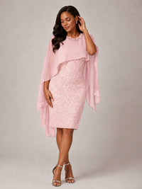 Floral Sheath Mother of the Bride Dress with Cape Overlay