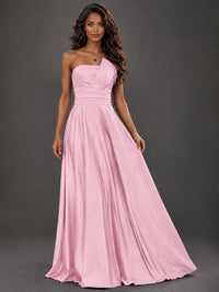 Draped Satin Prom Dress Strapless A-line Formal Dress Floor Length