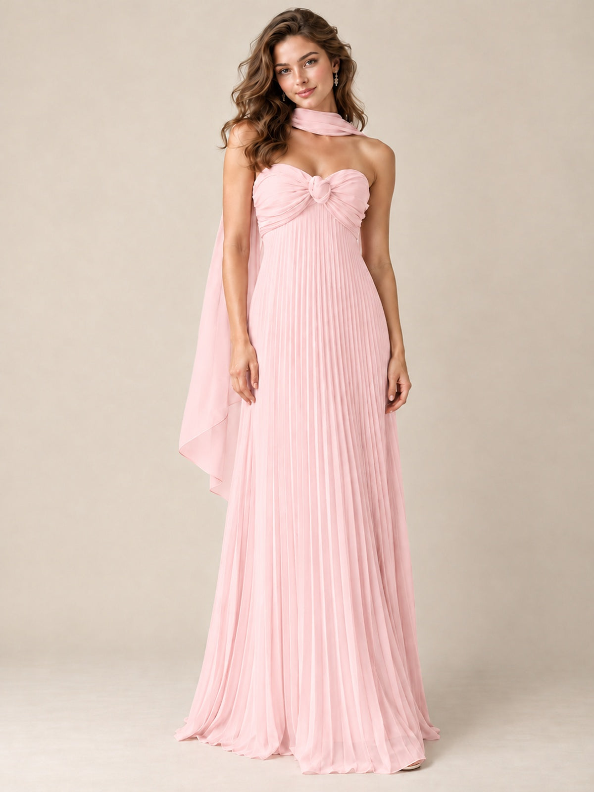 Sweetheart Neckline Pleated Prom Dress Strapless A-line Formal Dress with Flowy Scarf