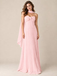 Sweetheart Neckline Pleated Prom Dress Strapless A-line Formal Dress with Flowy Scarf