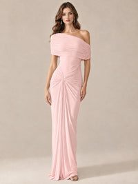 Elegant Draped Off Shoulder Ruched Mermaid Chiffon Formal Evening Gown