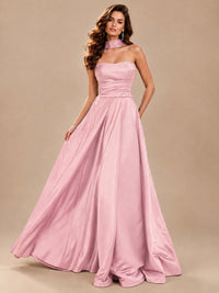Strapless Prom Dress Side High Slit A-line Formal Dress with Scarf