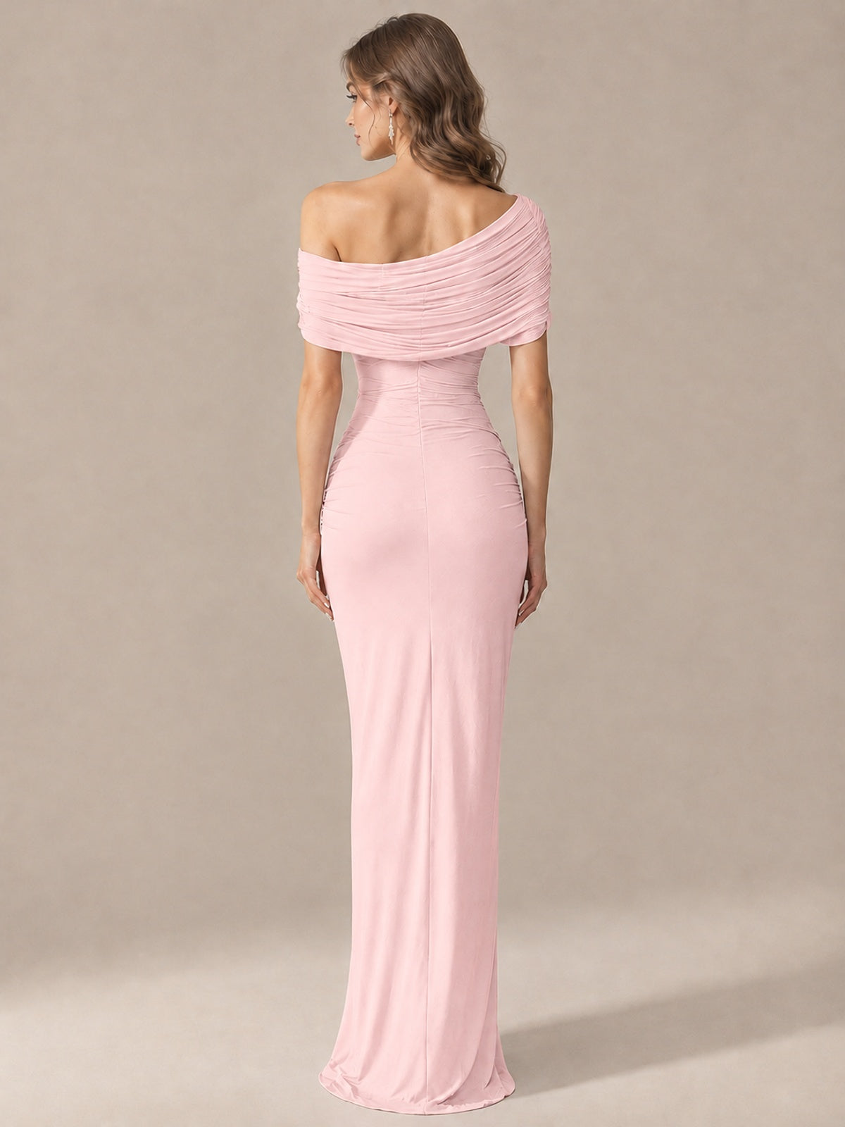 Elegant Draped Off Shoulder Ruched Mermaid Chiffon Formal Evening Gown