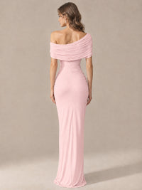 Elegant Draped Off Shoulder Ruched Mermaid Chiffon Formal Evening Gown