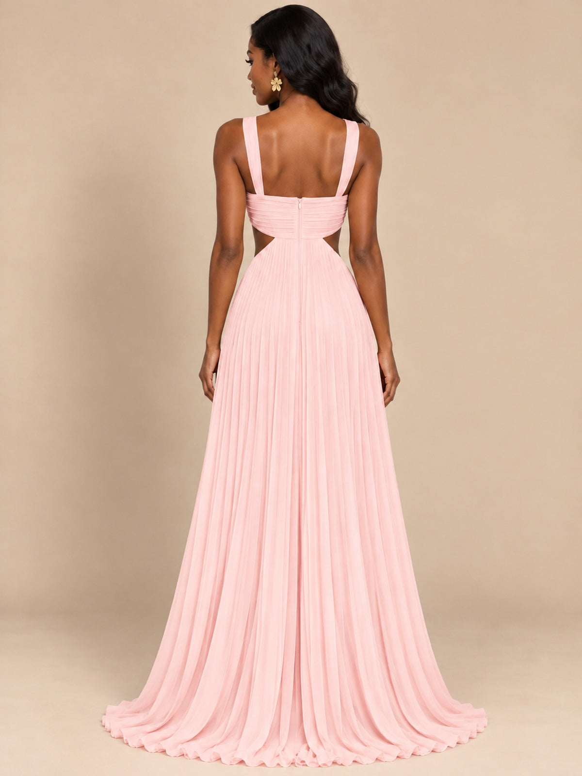 Butter Yellow Pleated Cutout Maxi Dress