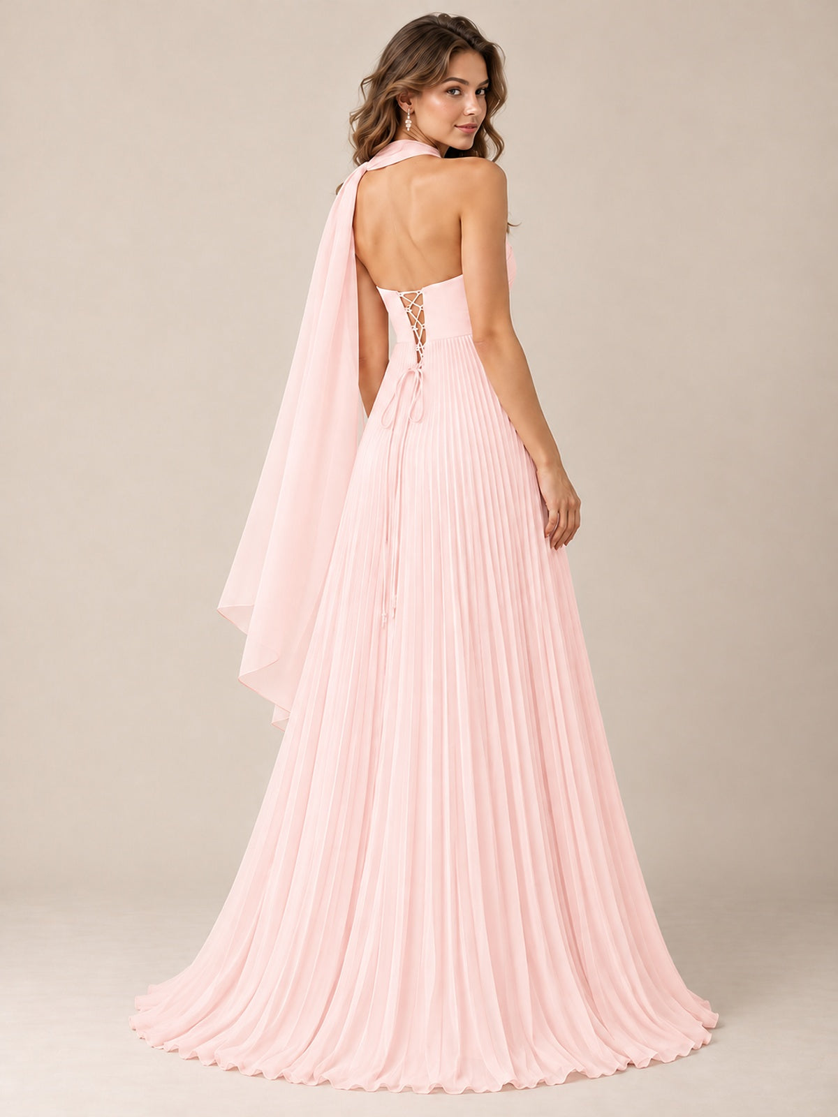 Sweetheart Neckline Pleated Prom Dress Strapless A-line Formal Dress with Flowy Scarf