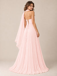 Sweetheart Neckline Pleated Prom Dress Strapless A-line Formal Dress with Flowy Scarf