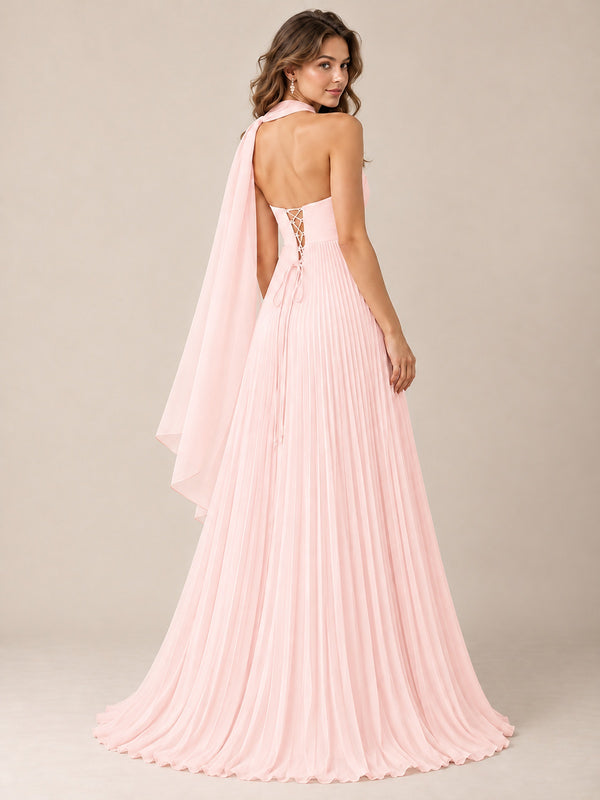 Sweetheart Neckline Pleated Prom Dress Strapless A-line Formal Dress with Flowy Scarf