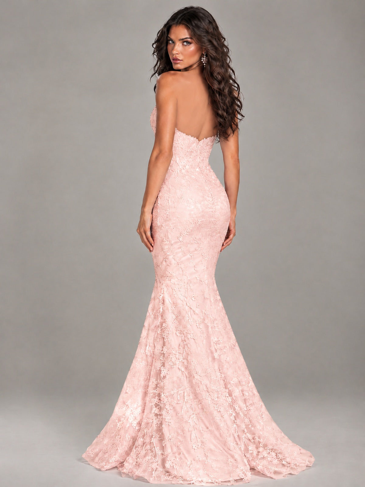 Strapless Corset Mermaid Prom Dress Lace Appliqué Formal Gown