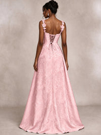 Light Blue 3D Floral Jacquard Prom Dress with Detachable Overskirt Corset Gown