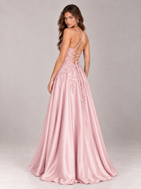 Lace Applique Satin A-Line Prom Dress with Sheer Bodice