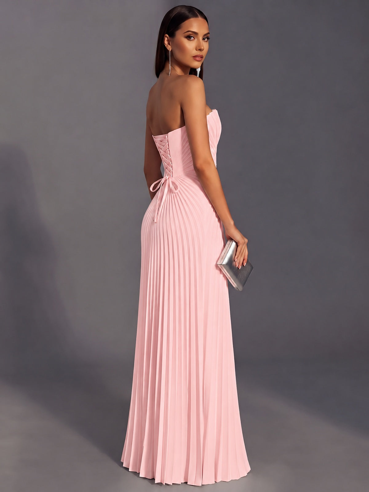 Strapless A-line Long Pleated Satin Prom Dress