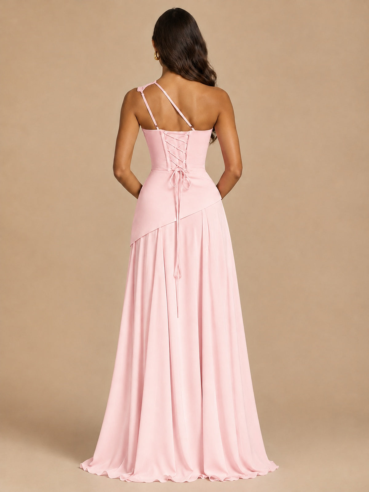 One Shoulder Prom Dress A-line Ruched Women Wedding Formal Gowns