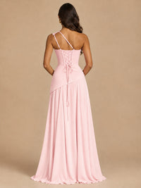 One Shoulder Prom Dress A-line Ruched Women Wedding Formal Gowns
