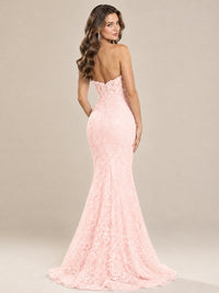 Strapless Corset Mermaid Prom Dress with Floral Lace Appliqué