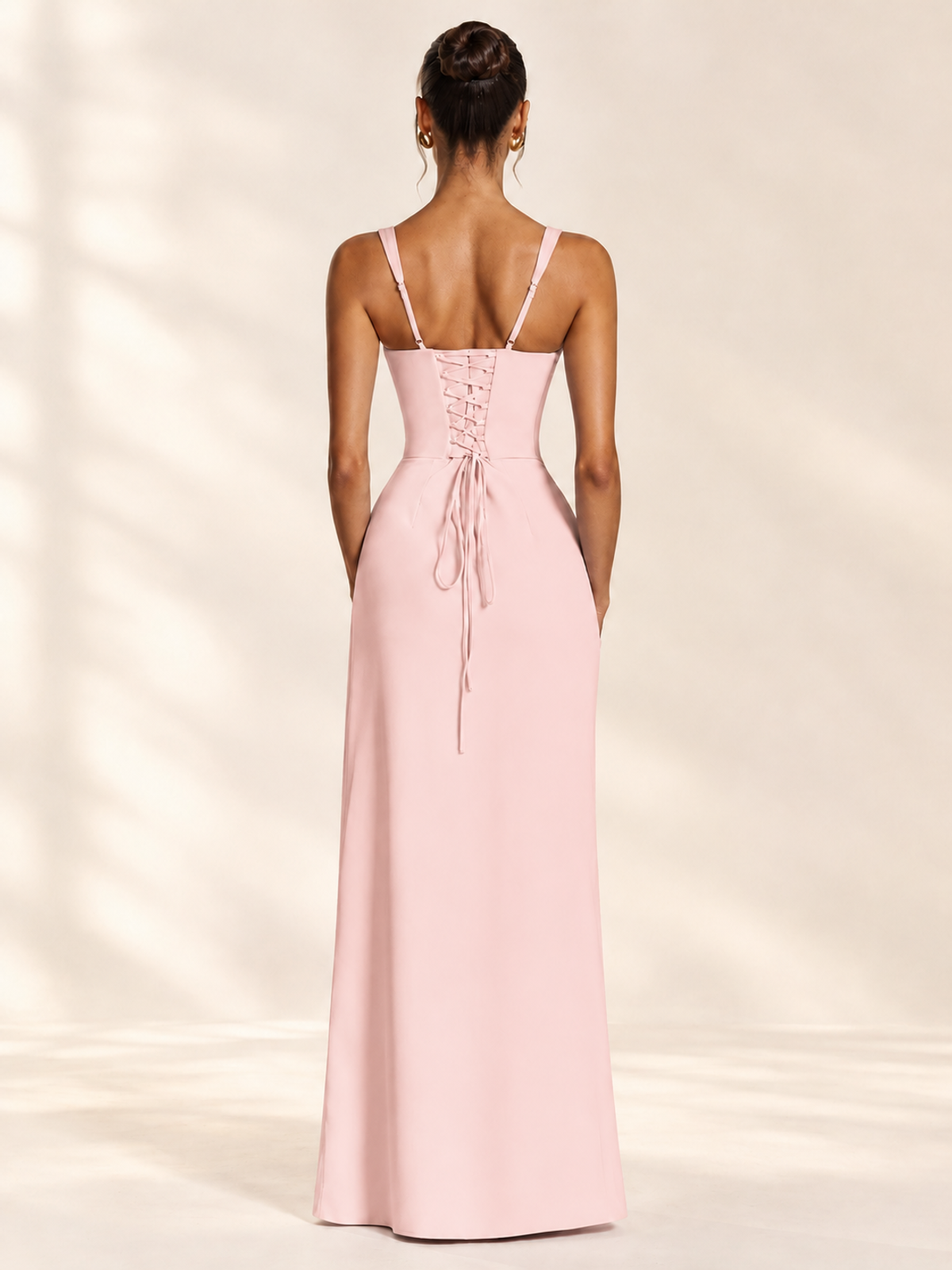 Square Neck Satin Sleeveless Ruched Prom Dress with High Slit