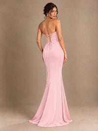 Emerald Green Strapless Mermaid Prom Dress with 3D Rose & Keyhole Cutout