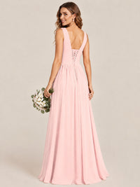 A-line Sleeveless Rucehd Chiffon Bridesmaid Dress with High Slit