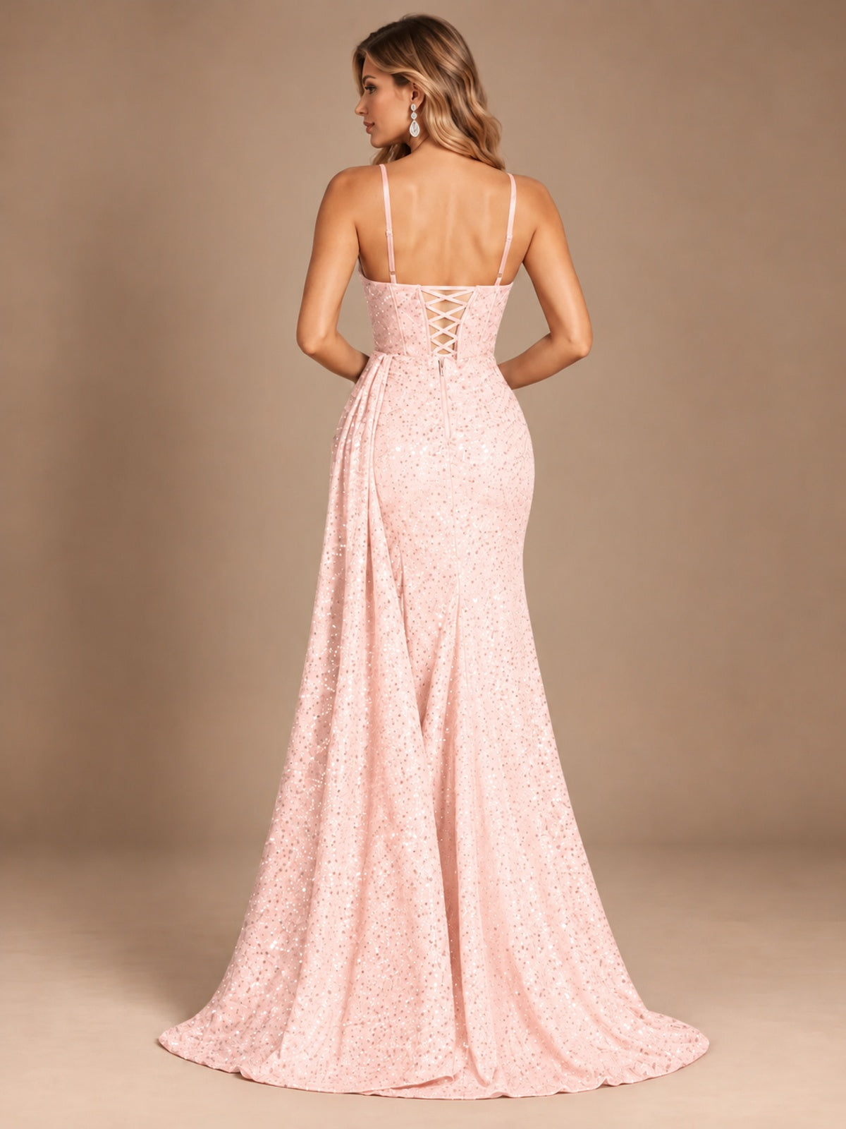 Burgundy Sequin Corset Prom Dress with High Slit