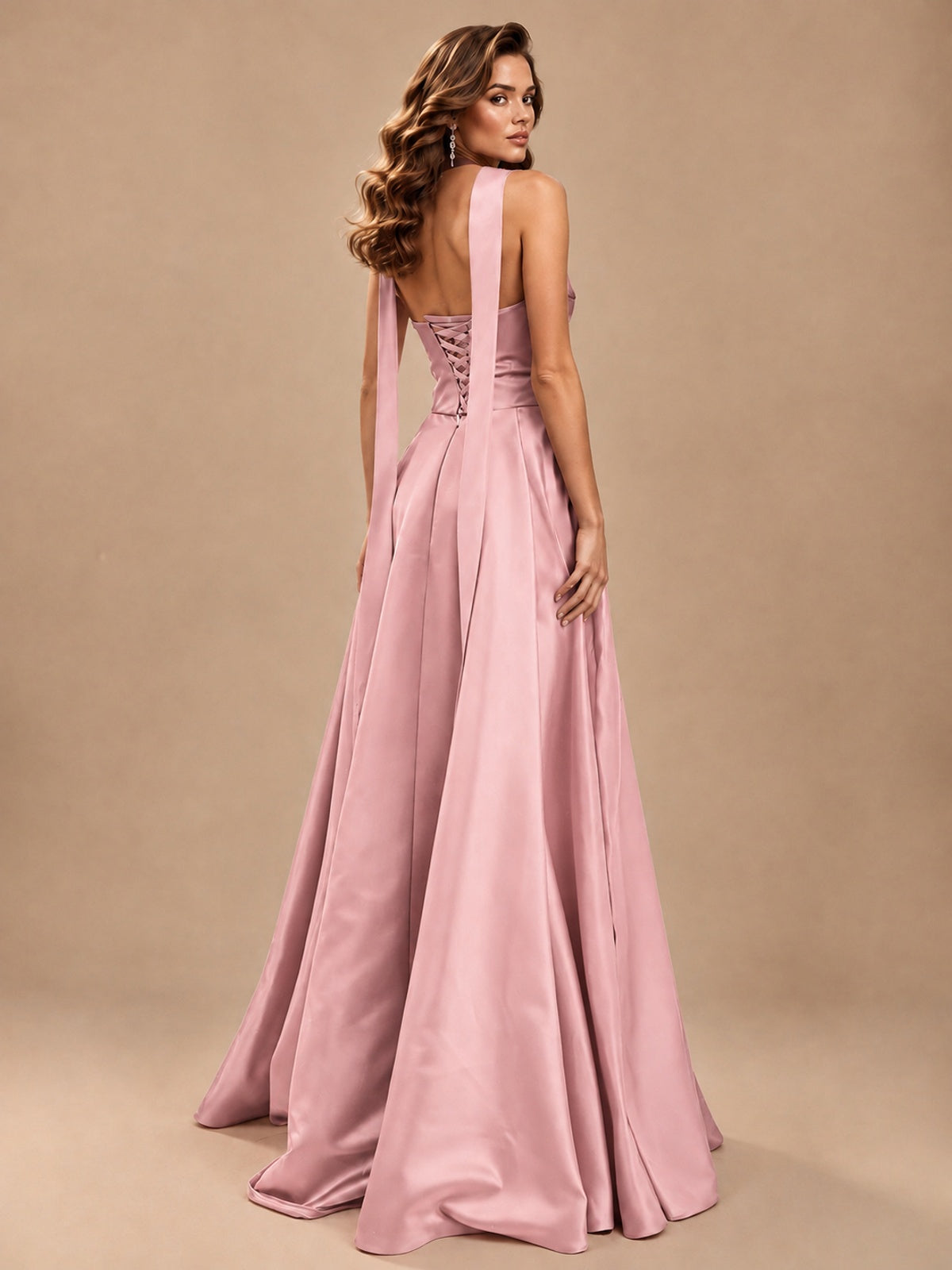 Strapless Prom Dress Side High Slit A-line Formal Dress with Scarf